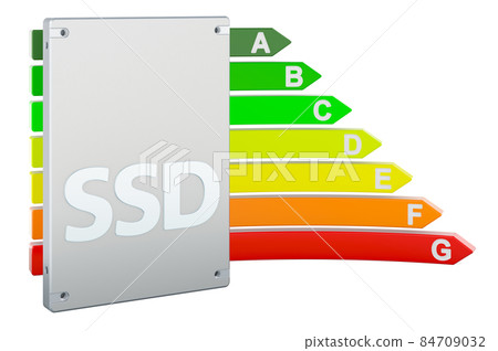 SSD with energy efficiency chart, 3D rendering SSD with energy efficiency chart, 3D rendering 84709032
