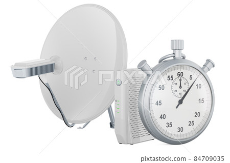 Satellite dish with stopwatch, 3D rendering 84709035