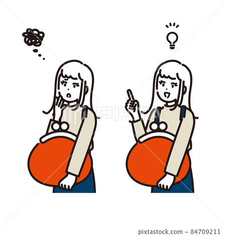 一個帶錢包的女人的面部表情插圖集 84709211