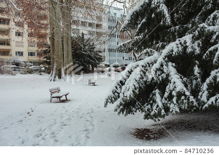 Strasbourg and velo under snow at winter Strasbourg and velo under snow at winter 84710236