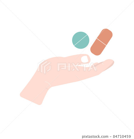 Pills in hand, healthcare icon isolated on white background. Flat vector illustration Pills in hand, healthcare icon isolated on white background. Flat vector illustration 84710459