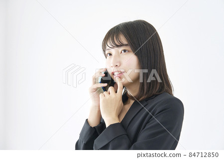 Business woman call, think white background Business woman call, think white background 84712850