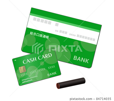 綠色現金卡、存摺、印章的插圖 84714035