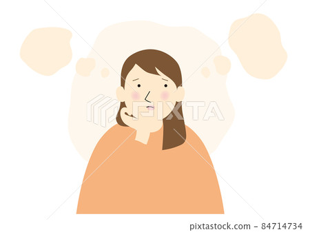 A woman thinking with a cheek stick 84714734