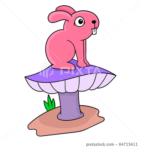 the bunny is sitting on a giant mushroom, doodle icon image kawaii the bunny is sitting on a giant mushroom, doodle icon image kawaii 84715611