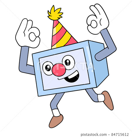 television is happy in a clown costume celebrating a birthday, doodle icon image kawaii television is happy in a clown costume celebrating a birthday, doodle icon image kawaii 84715612