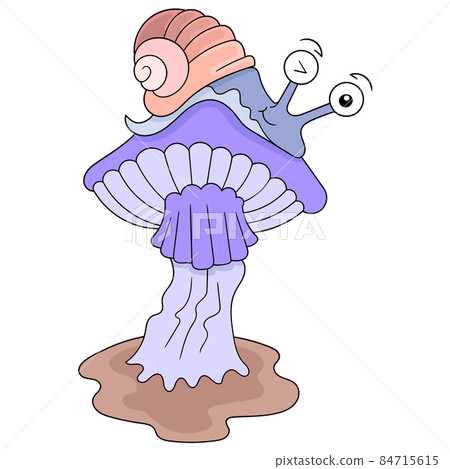Snails are creeping on a giant mushroom, doodle icon image kawaii Snails are creeping on a giant mushroom, doodle icon image kawaii 84715615