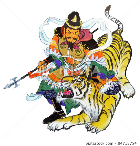Bishamonten fighting tigers while protecting children and peace 84715754
