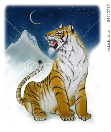 A tiger barking at the moon in the snowy mountains of the 2020 Tiger 84715757