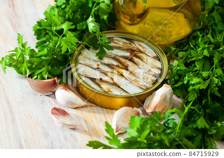 Tin can with smoked sprats, sardines Tin can with smoked sprats, sardines 84715929