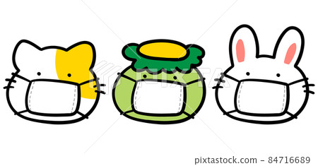 Cute face icon illustration set of animals wearing masks 84716689