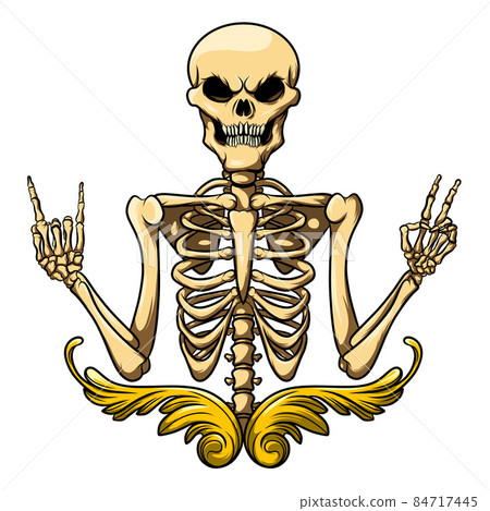 Human skull and skeleton with baroque of illustration 84717445