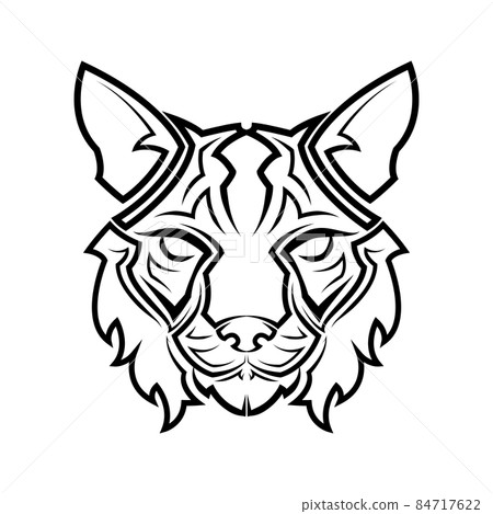 Black and white line art of wildcat head. Good use for symbol, mascot, icon, avatar, tattoo,T-Shirt design, logo or any design. Black and white line art of wildcat head. Good use for symbol, mascot, icon, avatar, tattoo,T-Shirt design, logo or any design. 84717622