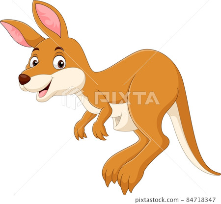 Cartoon cute little kangaroo jumping on white background 84718347
