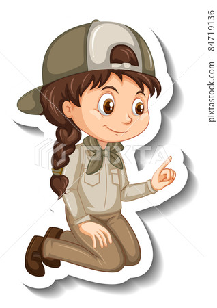 Girl in safari outfit cartoon character sticker 84719136