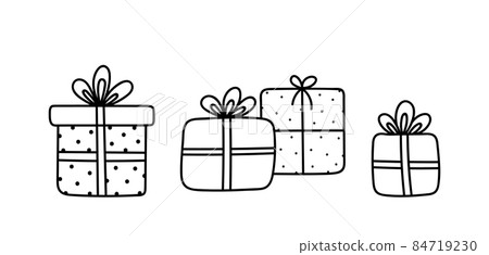 Cute doodle set of holiday gifts with bows and ribbons Cute doodle set of holiday gifts with bows and ribbons 84719230