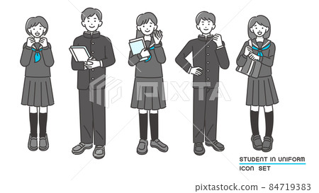 Vector illustrations of male and female students wearing sailor suits and school uniforms / uniforms / high school students / junior high school students 84719383