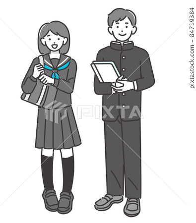 Vector illustrations of male and female students wearing sailor suits and school uniforms / uniforms / high school students / junior high school students 84719384