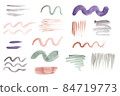 Vintage watercolor brush strokes. Set of hand-drawn elements for design - strokes, waves. Use for logo or web design 84719773
