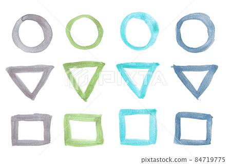 Vintage watercolor brush strokes geometric shapes - circle, triangle, square. Set of hand-drawn elements for design. Use for logo or web design Vintage watercolor brush strokes geometric shapes - circle, triangle, square. Set of hand-drawn elements for design. Use for logo or web design 84719775