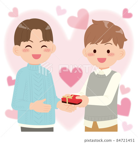 Male couple passing chocolate Male couple passing chocolate 84721451
