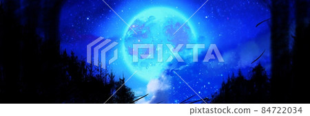 斯堪的納維亞深林中閃耀的滿月和星空的插圖 月亮和星空背景 斯堪的納維亞深林中閃耀的滿月和星空的插圖 月亮和星空背景 84722034