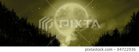 斯堪的納維亞深林中閃耀的滿月和星空的插圖 月亮和星空背景 斯堪的納維亞深林中閃耀的滿月和星空的插圖 月亮和星空背景 84722036