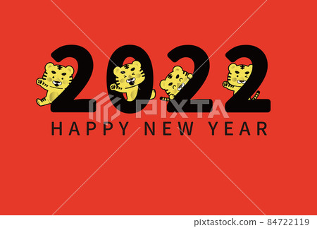 Illustration material: 2022 New Year's card template Tigers who are pleased with the year of the tiger (red / no appendix) 84722119
