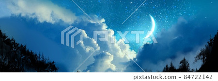 Background illustration of the shining crescent moon and starry sky in the universe Background illustration of the shining crescent moon and starry sky in the universe 84722142