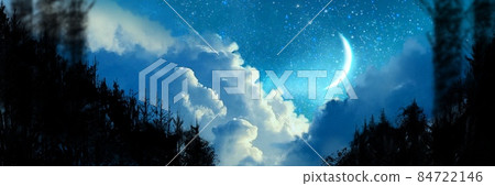 宇宙中閃亮的新月和星空的背景圖解 宇宙中閃亮的新月和星空的背景圖解 84722146