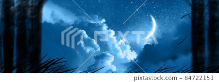 宇宙中閃亮的新月和星空的背景圖解 84722151