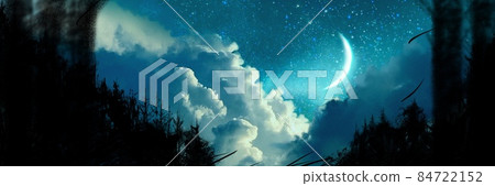 Background illustration of the shining crescent moon and starry sky in the universe Background illustration of the shining crescent moon and starry sky in the universe 84722152