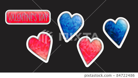 valentine's day stickers collection hearts in low poly mosaic triangle style. valentine's day stickers collection hearts in low poly mosaic triangle style. 84722486