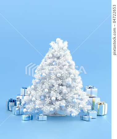 White Christmas tree and gifts blue background image White Christmas tree and gifts blue background image 84722653