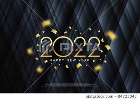 2022 Happy New Year elegant design - vector illustration of golden 2022 logo numbers on Dark Gray background - perfect typography for 2022 save the date luxury designs and new year celebration. 84723043