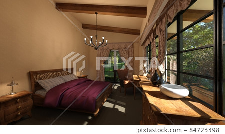 Bedroom and bathroom interior 3d illustration Bedroom and bathroom interior 3d illustration 84723398