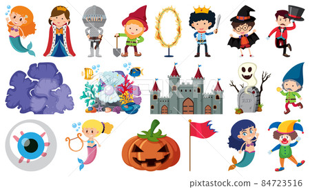 Set of isolated fairytale cartoon characters and objects Set of isolated fairytale cartoon characters and objects 84723516