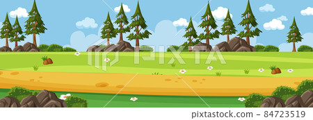 Panorama landscape scene with many trees in the park Panorama landscape scene with many trees in the park 84723519