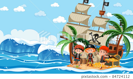 Treasure Island scene at daytime with Pirate kids 84724112