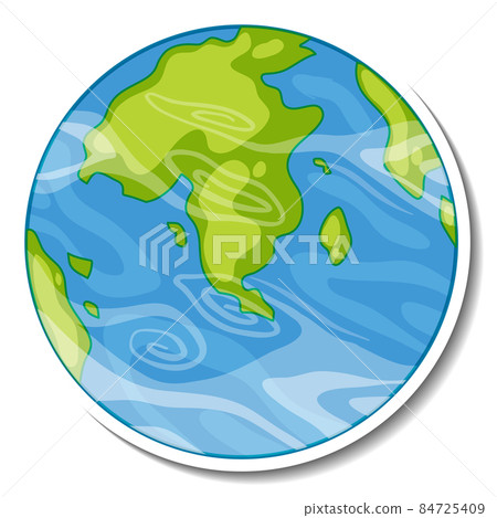 Earth globe cartoon sticker on white background 84725409
