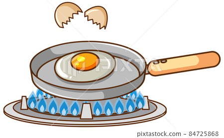 Fried egg in frying pan on gas stove Fried egg in frying pan on gas stove 84725868