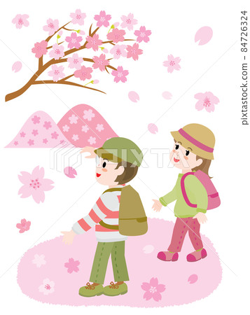 春天賞櫻的兒童插畫 84726324