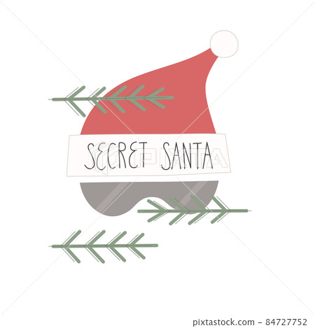 Concept vector illustration lettering Secret Santa with glasses among branches of spruce. Can use for corporate , office party, event 84727752