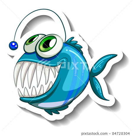 Sea Animal Cartoon Sticker with Anglerfish Sea Animal Cartoon Sticker with Anglerfish 84728304