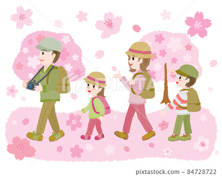 Illustration of a family enjoying cherry blossom viewing in spring Illustration of a family enjoying cherry blossom viewing in spring 84728722