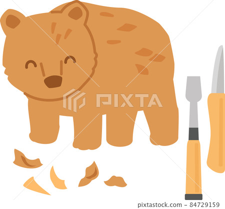 Wood carving bear, chisel and chisel 84729159