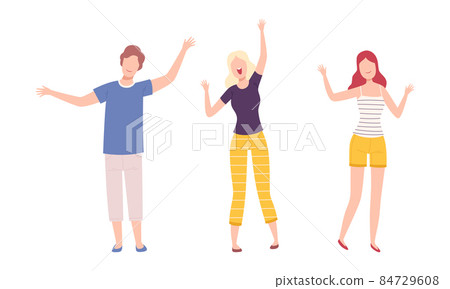 Excited Man and Woman with Raised Up Hands Cheering About Something Vector Set Excited Man and Woman with Raised Up Hands Cheering About Something Vector Set 84729608