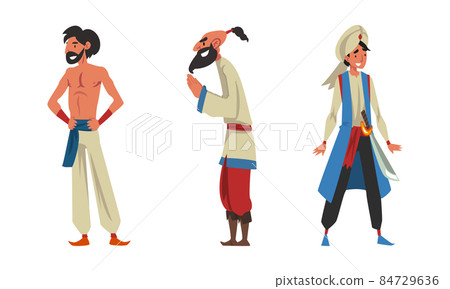 Young Man Sultan in Turban from Arabian Fairy Tale Character Vector Set Young Man Sultan in Turban from Arabian Fairy Tale Character Vector Set 84729636