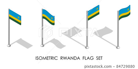 isometric flag of Republic of RWANDA in static position and in motion on flagpole. 3d vector isometric flag of Republic of RWANDA in static position and in motion on flagpole. 3d vector 84729880
