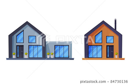 Detached House or Cottage Facade and Exterior as Suburban Residential Property Vector Set Detached House or Cottage Facade and Exterior as Suburban Residential Property Vector Set 84730136